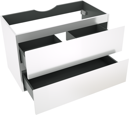 Linie Lado hängender Waschbeckenunterschrank: 90 x 46 cm, Weiß glänzend, 2 Schubladen