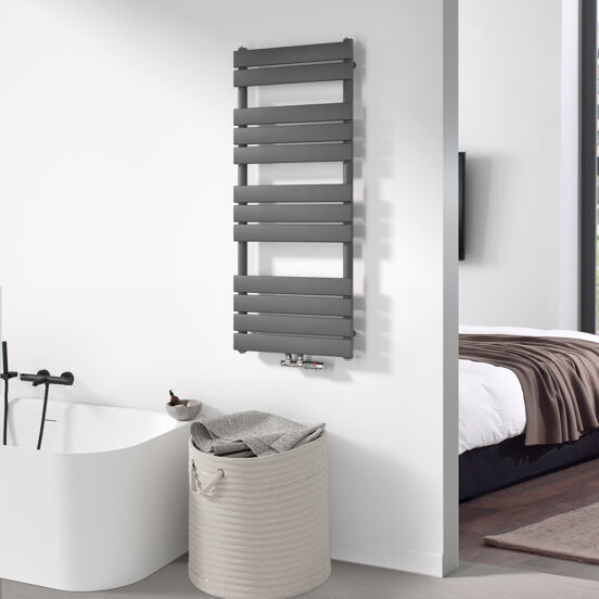 Vipera Vulcan enkele handdoekradiator 50 x 120 cm centrale verwarming antraciet grijs zij- en middenaansluiting 673W