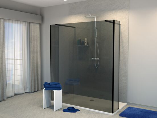 Balmani Modular douche à l'italienne avec paroi autoportante et panneau fixe 180 x 200 cm verre fumé profil noir mat