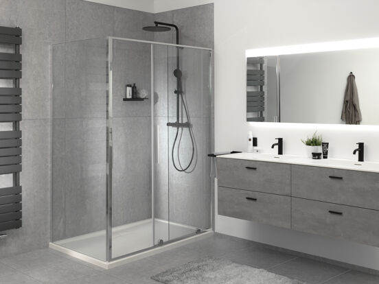 Luca Varess Morano paroi de douche avec porte coulissante et paroi latérale fixe 90 x 140 cm verre transparent profil chrome brillant