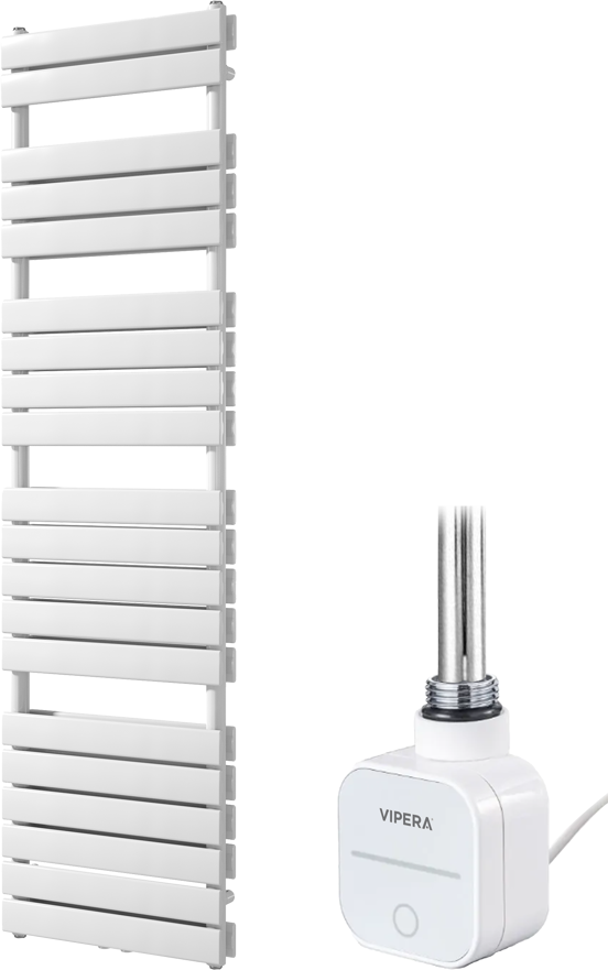 Vipera Vulcan dubbele handdoekradiator 50 x 183,5 cm elektrische verwarming glanzend wit zij- en middenaansluiting 1200W, weerstand inbegrepen