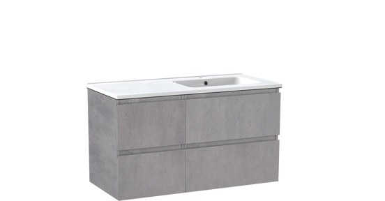 Linie Lado meuble salle de bains suspendu 100 x 46 cm béton gris foncé avec Vano vasque asymétrique droite en marbre composite blanc brillant