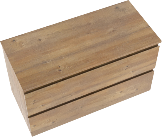 Linie Lado zwevend badmeubel 100 x 46 cm naturel eiken met Lado enkel of dubbel wastafelblad in melamine naturel eiken