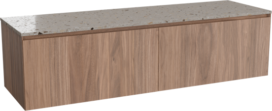 Balmani Idra zwevend badkamermeubel 180 x 55 cm notelaar met Stretto enkel of dubbel tablet in terrazzo greige terrazzo