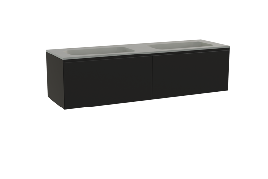 Balmani Idra hängendes Möbelstück Set: 180 x 55 cm, Schwarz matt, mit Tablo Strada Doppelwaschtisch, Marmorkomposit Seidengrau