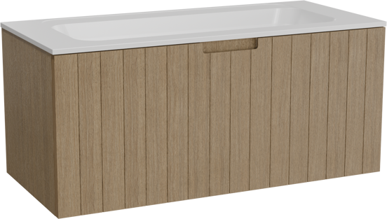 Balmani Adagio meuble salle de bains suspendu 120 x 55 cm chêne vieilli avec Tablo Strada plan simple en marbre composite blanc mat