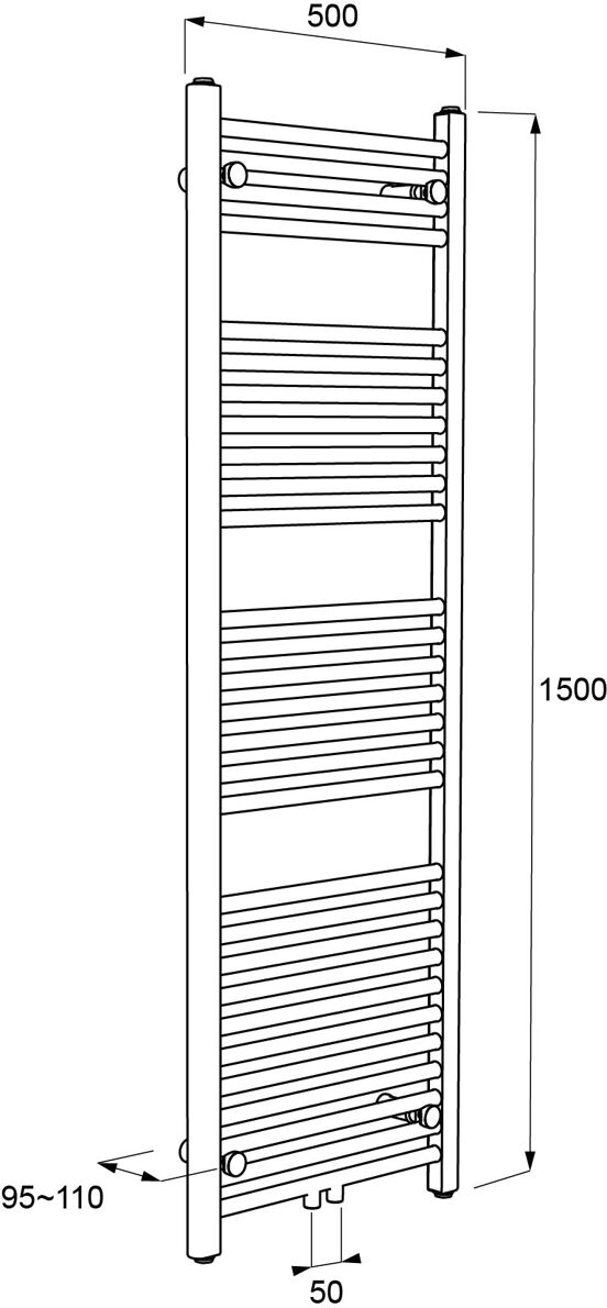 Vipera Kanza einzel Handtuchheizkörper 50 x 150 cm elektrische Heizung schwarz matt Seiten- und Mittelanschluss 679W, inkl. Widerstand, nicht für Deutschland geeignet