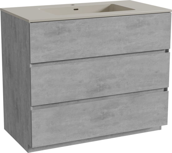 Storke Edge freistehendes Möbelstück Set: 95 x 52 cm, Beton dunkelgrau, mit Diva Einzelwaschtisch, Top Solid Seidengrau