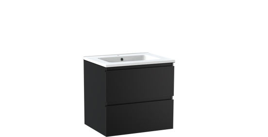 Linie Lado meuble salle de bains suspendu 60 x 46 cm noir mat avec Vano plan simple en marbre composite blanc brillant