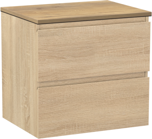 Linie Lado meuble salle de bains suspendu 60 x 46 cm chêne blanc avec Lado tablette simple en mélaminé chêne naturel