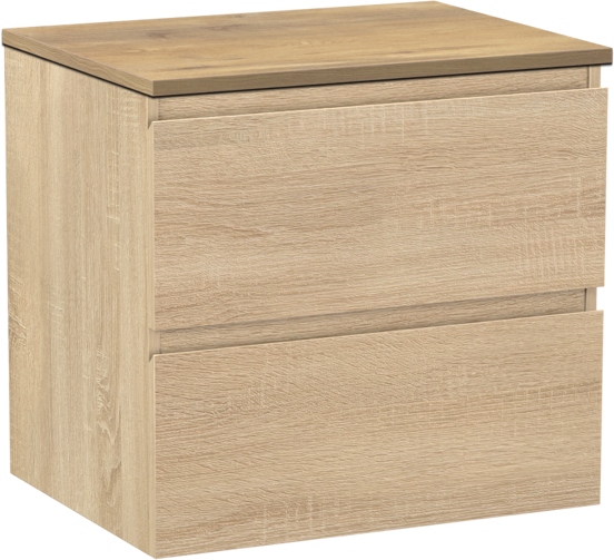 Linie Lado meuble salle de bains suspendu 60 x 46 cm chêne blanc avec Lado tablette simple en mélaminé chêne naturel