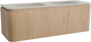 Balmani Moon meuble salle de bains suspendu 160 x 55 cm chêne naturel avec Moon double vasque en top solid soie grise