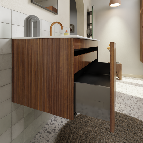 Storke Ribs meuble sous-vasque suspendu 85 x 52 cm noyer 2 tiroirs