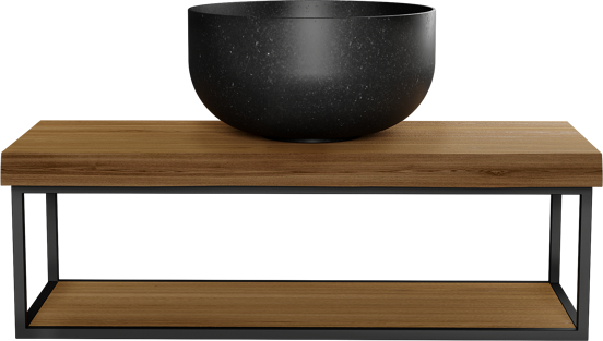 Balmani Life Edge Mini zwevend handenwasser 55 x 22,5 cm met Bowl in verzoete graniet met zwarte frame