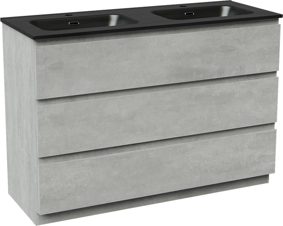 Linie Lado freistehendes Möbelstück Set: 120 x 46 cm, Beton dunkelgrau, mit Baro Doppelwaschtisch, Porzellan Schwarz matt