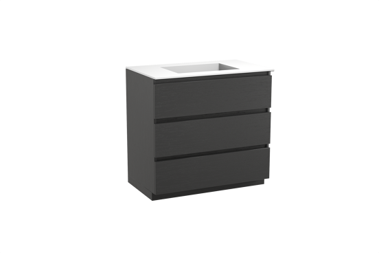Balmani Lucida meuble salle de bains à poser 90 x 55 cm chêne noir avec Tablo Stretto plan simple en solid surface blanc mat