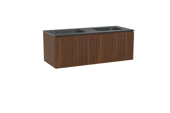 Balmani Sfera meuble salle de bains suspendu 135 x 55 cm noyer américain avec Tablo Arcato double vasque en granit noir