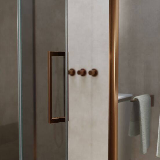 Balmani Senses Design douchehoek met linkse draaideur en vaste zijwand, 140 x 100 cm, Reflex spiegelglas, Brushed Rosegold profielen, met coating