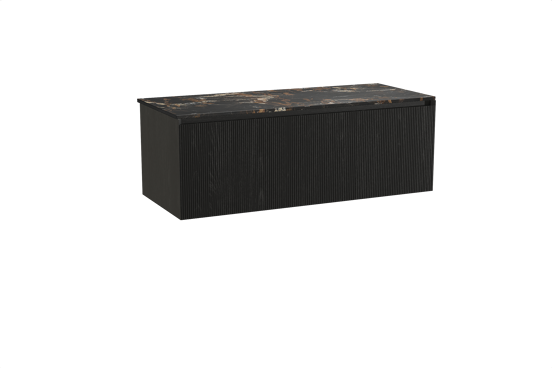 Balmani Fila meuble salle de bains suspendu 135 x 55 cm chêne noir avec Stretto tablette simple ou double en marbre portoro gold, Nervure droite symétrique verticale