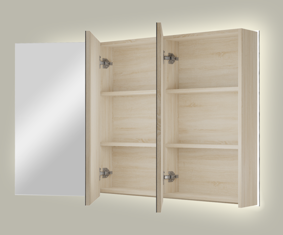 Linie Montro spiegelkast 100 x 75 cm wit eiken met spiegelverlichting