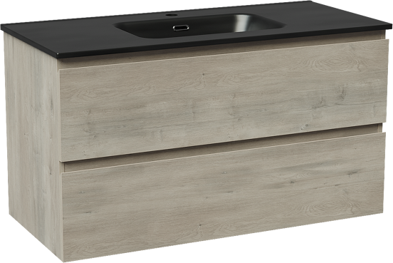 Linie Lado meuble salle de bains suspendu 100 x 46 cm chêne gris avec Baro plan simple en porcelaine noir mat