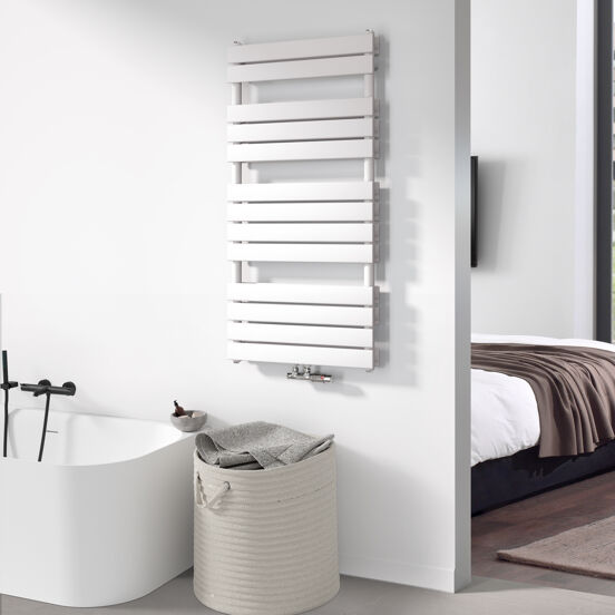 Vipera Vulcan dubbele handdoekradiator 60 x 123 cm elektrische verwarming hoogglans wit zij- en middenaansluiting 1.256W, weerstand inbegrepen