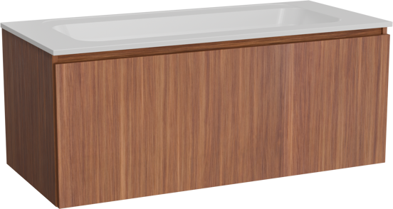 Balmani Sfera hängendes Möbelstück Set: 120 x 55 cm, Amerikanischer Nussbaum, mit Tablo Strada Einzelwaschtisch, Marmorkomposit Weiß matt