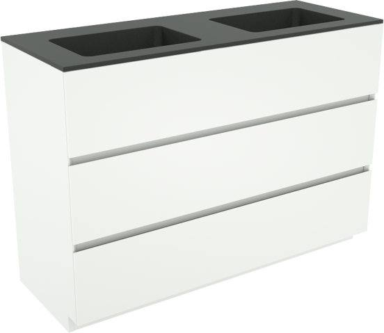 Storke Edge meuble salle de bains à poser 120 x 46 cm blanc mat avec Scuro double vasque en quartz noir mat