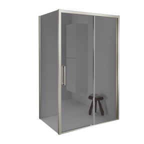 Balmani Senses Design douche en coin avec porte coulissante à droite et paroi latérale fixe, 120 x 80 cm, Miroir Reflex, Profil Brushed CoolMetal