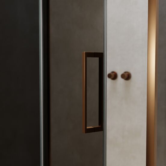 Balmani Senses Design douchehoek met linkse draaideur en vaste zijwand, 120 x 90 cm, Rookglas, Brushed Rosegold profielen, met coating