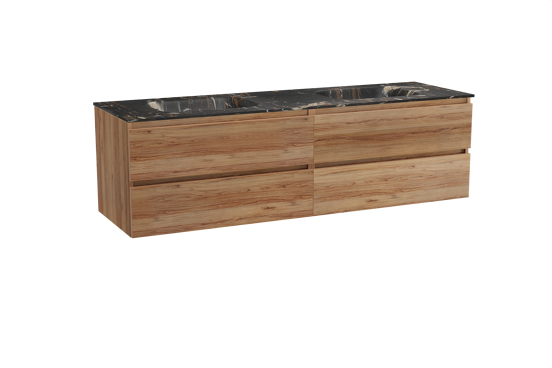 Balmani Lucida meuble salle de bains suspendu 180 x 55 cm teck avec Tablo Arcato double vasque en marbre portoro gold