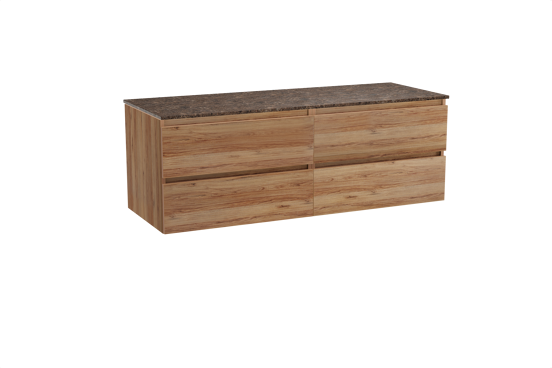 Balmani Lucida hängendes Möbelstück Set: 150 x 55 cm, Teak, mit Stretto Einzel- oder Doppel Waschtischplatte, Marmor Dark Emperador