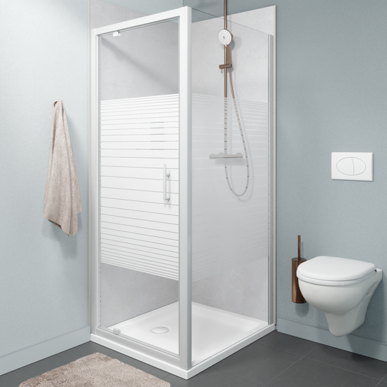 SanyOne Anton douche draaideur 80 cm x 190 cm Gestreept glas glanzend witte profiel