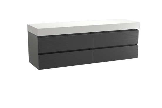 Balmani Lucida meuble salle de bains suspendu 180 x 55 cm chêne noir avec Dominus tablette simple ou double en solid surface blanc mat