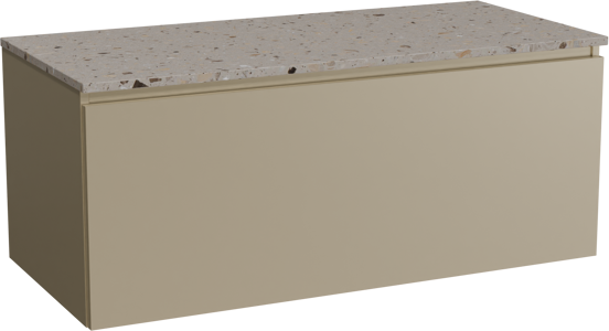 Balmani Sfera zwevend badmeubel 120 x 55 cm dune met Stretto enkel of dubbel wastafelblad in terrazzo greige terrazzo