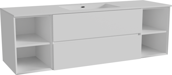 Storke Edge meuble salle de bains suspendu 165 x 52 cm blanc mat avec Diva plan simple en marbre composite blanc brillant