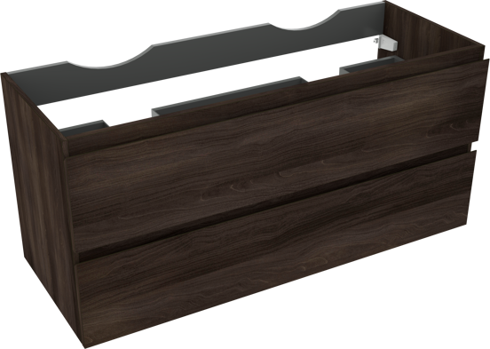 Linie Lado meuble sous-lavabo suspendu 120 x 46 cm noyer foncé 2 tiroirs 2 découpés de siphon