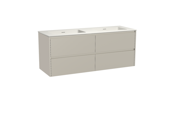 Storke Seda meuble salle de bains suspendu 150 x 52 cm soie grise avec Mata double vasque en solid surface blanc mat