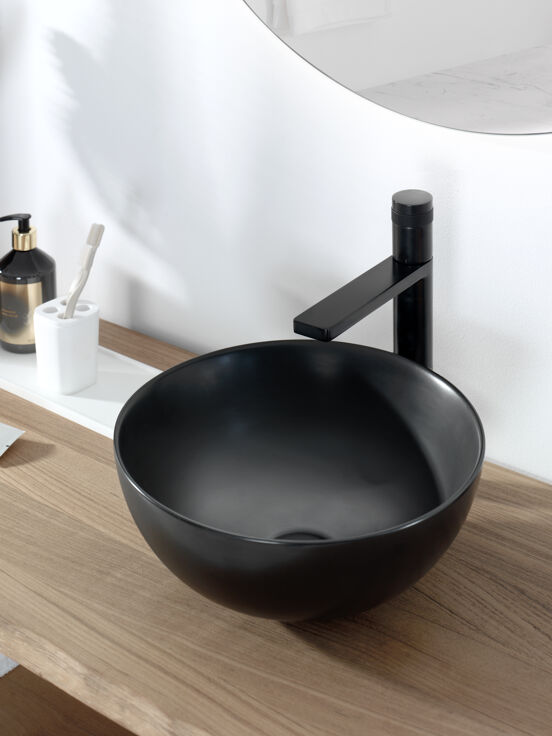 Luca Varess Supra vasque à poser porcelaine noir mat rond Ø 36 cm