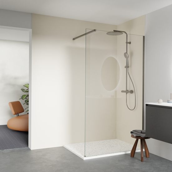 Balmani Impress douchebak 120 x 90 cm composietmarmer mat wit/zwart terrazzo rock structuur