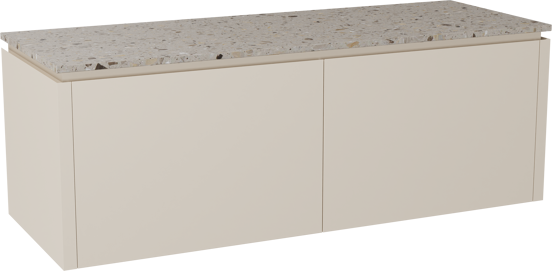 Balmani Eclips hängendes Möbelstück Set: 150 x 55 cm, Sandbeige, mit Stretto Einzel- oder Doppel Waschtischplatte Greige Terrazzo