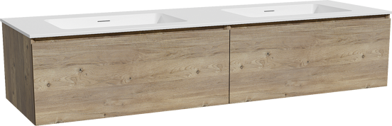 Storke Edge meuble salle de bains suspendu 170 x 52 cm chêne brut avec Mata double vasque en solid surface blanc mat