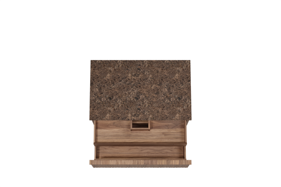 Balmani Forma hängendes Möbelstück Set: 90 x 55 cm, Amerikanischer Nussbaum, mit Stretto Einzel Waschtischplatte, Marmor, Dark Emperador, Vertikale asymmetrische Runde Rippe