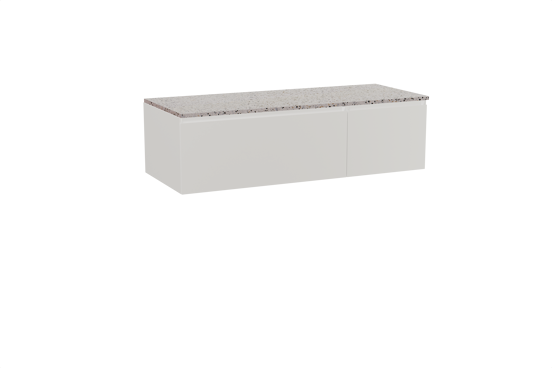 Storke Edge zwevend badmeubel 130 x 52 cm mat wit met Tavola enkel of dubbel wastafelblad in mat wit/zwart terrazzo