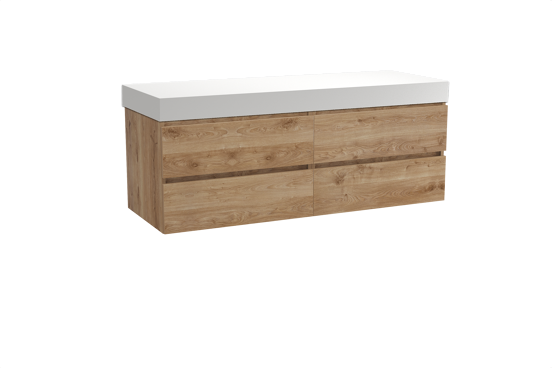 Balmani Lucida meuble salle de bains suspendu 150 x 55 cm chêne brut avec Dominus tablette simple ou double en solid surface blanc mat