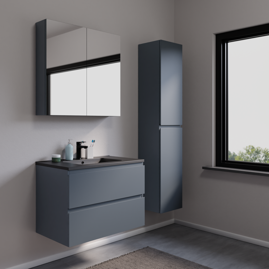 Linie Lado meuble sous-vasque suspendu 60 x 46 cm bleu anthracite 2 tiroirs