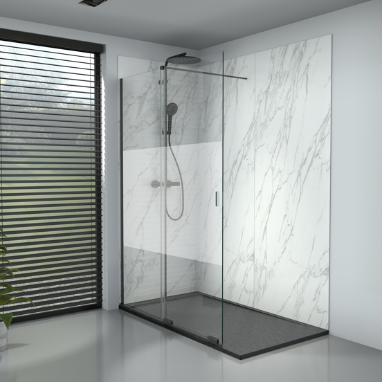 Balmani Move inloopdouche met beweegbare wand 140 x 200 cm, links helder glas mat zwart profiel