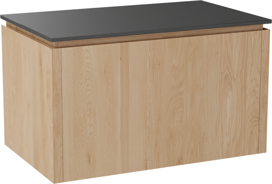 Balmani Eclips meuble salle de bains suspendu 90 x 55 cm Chêne naturelle avec Stretto tablette simple en Granit noir