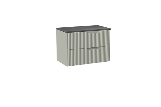 Linie Ribbo meuble salle de bains suspendu 80 x 46 cm greige avec Lado tablette simple en mélaminé ardoise gris, Nervure circulaire symétrique verticale