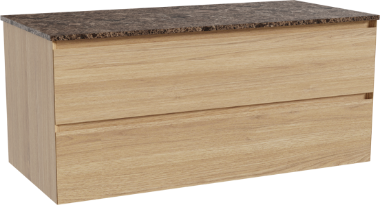Balmani Mitra zwevend badkamermeubel 120 x 55 cm natuur eik met Stretto enkel of dubbel tablet in marmer dark emperador